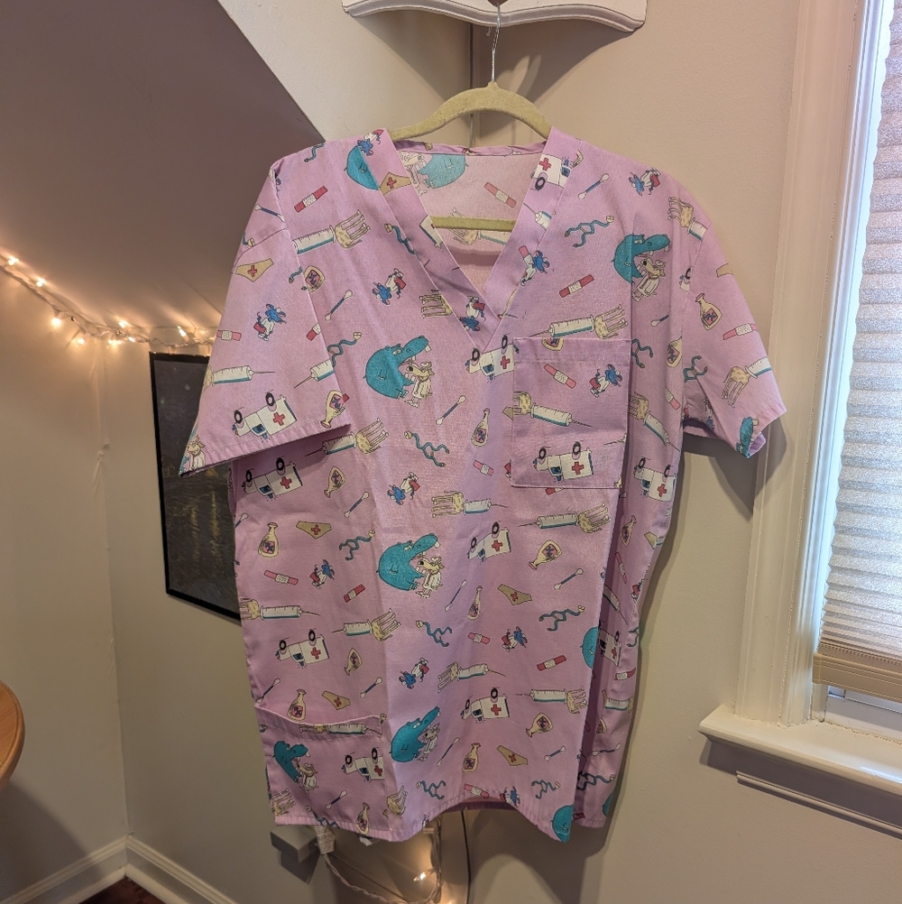 Light Purple Animal Veterinary Print Unisex Scrub Top